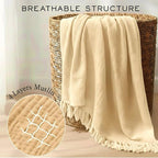 KyraHome Muslin Blankets for Adults Kids 60"x80",100% Organic Cotton Plant Dyed, Lightweight Breathable Gauze Cotton Throw Blanket for Couch, All Season (Shortbread/Creamy)
