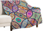 Boho Floral Throw Blanket Bohemian Colorful Mandala Flowers Print Theme Blanket for Sofa Bed Couch Chair Or Dorm 50"x60"