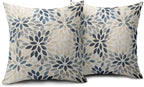 Kawani Navy Blue Dahlia Throw Pillow Covers 22x22 Inch Rustic Geometric Flower Decorative Square Pillow Cases Beige Tan Gray Floral Cushion Covers Farmhouse Home Decor for Sofa Couch Outdoor Set of 2