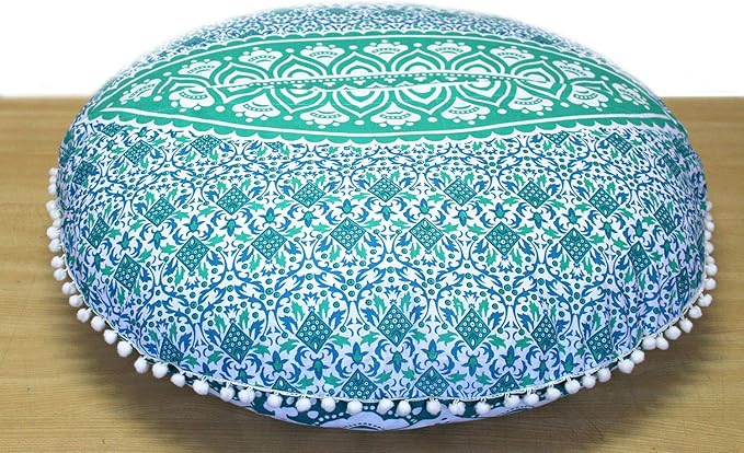 ICC Large Round seat Floor Cushion Chair Ottoman Cover, Pouf Pillow Meditation Floor Cushions Covers, Seating pouffe Throw Covers Craft Room Furniture for Sitting Cover 32" Inches Green
