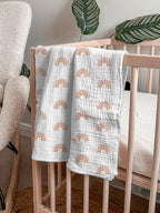 meowcards Muslin Swaddle Blankets for Baby, Unisex Baby Boys Girls Essentials, Large 47 x 47 inches, Boho Receiving Blankets Newborn Registry Must Haves (Beige-Rainbow, Printed)