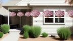 Artificial Silk Flowers Hanging Baskets Outdoors Indoors,Chrysanthemum with Eucalyptus Leaves Arrangement for Garden Yard Spring Summer Decor,Faux Plant in Metal Coconut Lining Flowerpot(Pink)