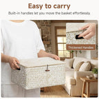 StorageWorks Wicker Baskets with Lid, Seagrass Storage Baskets for Shelves, Decorative Box with Built-in Handles,White