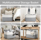Goodpick Large Blanket Storage Baskets for Organizing, Woven Basket for Blankets, Clothes, Toy Basket Storage Kids, Rectangle Rope Baskets for Storage, 23.6" x 15.7" x 13.8"