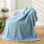 NEWCOSPLAY Super Soft Queen Blanket Blue Premium Silky Flannel Fleece 3D Clouds Stylish Jacquard Lightweight Bed Blanket All Season Use 350GSM (Blue, Queen(90"x90"))