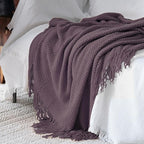 LOMAO Knitted Throw Blanket with Tassels Bubble Textured Soft Blanket Lightweight Throws for Couch Cover Home Decor (Grey Purple, 50x60)