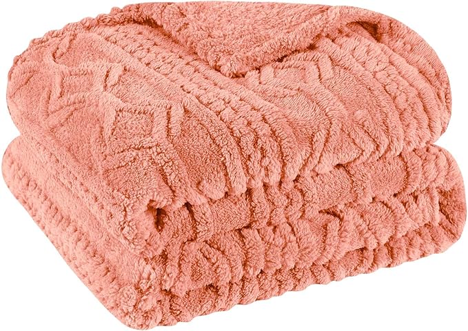 Superior Fleece Boho Jacquard Blanket, Decorative Blankets for Bedroom, Sofa, Fuzzy, Plush, Fluffy, Soft, Cute Room Decor, Beautiful Cover, Comfort Essentials, Arctic Collection, Full/Queen, Blush
