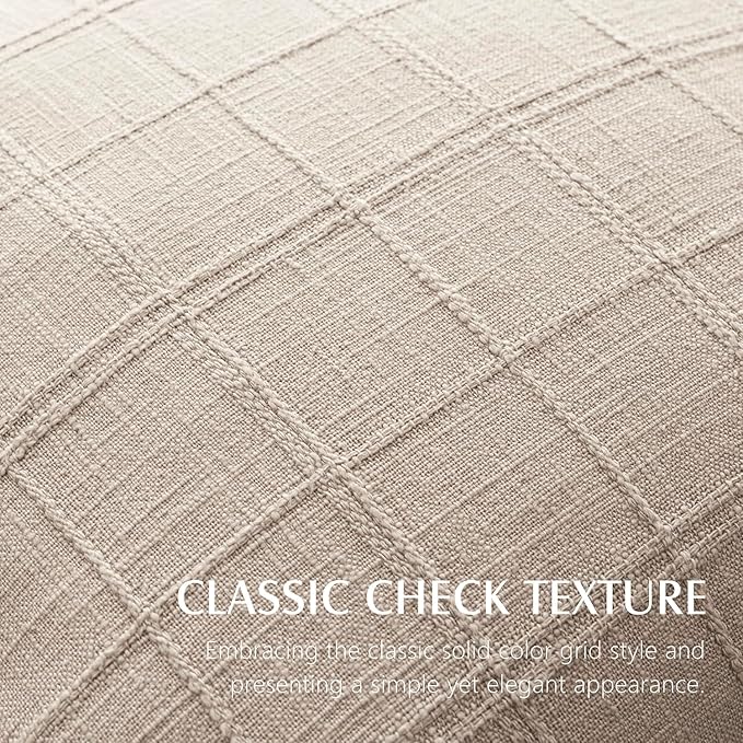 Foindtower Set of 2 Decorative Linen Check Throw Pillow Covers Neutral Farmhouse Vintage Cushion Covers Modern Boho Home Decor for Sofa Chair Couch Bedroom Living Room,16×16 Inch,Natural Linen