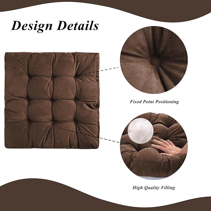 Meditation Floor Pillow 22×22 Inch 2 Pack Large Floor Cushions for Adults Square Tufted Corduroy Floor Pillows for Yoga Living Tatami Room Coffee