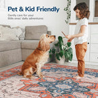 Lessymo 8 x 10 Area Rugs for Living Room- Machine Washable Area Rugs Boho Faux Wool Low Pile Area Rug for Bedroom Floral Medallion Vintage Rugs with Non-Slip Rubber, Tangerine Blue
