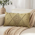 Boho Geometric Textured Lumbar Pillow Cover 12x 20, Woven Tufted Neutral Decorative Linen Pillow Cushion Case, Farmhouse Home Decor for Outdoor Couch Bedroom Car Sage Green
