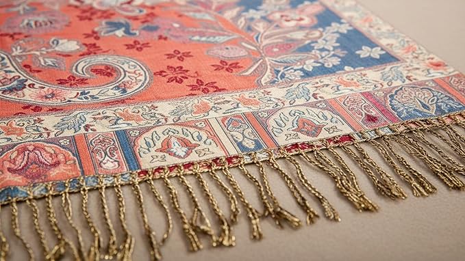 Achillea Reversible Paisley Pashmina Rave Scarf – Exotic Indian Shawls and Wraps for Evening Dresses, Festivals, All Seasons