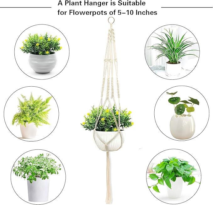 Macrame Plant Hanger, Hanging Planter Basket with Decorative Tassels, Decorative Flower Pot Holder for Indoor Outdoor Boho Home Decor, Set of 2 (Metal Hanging Ring)