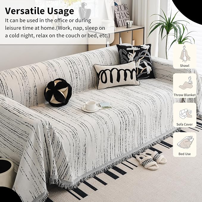Chenille Couch Cover Pet Friendly, Sofa Cover Washable, Reversible Sofa Slipcover for Sectional Sofa, Loveseat, 2 or 3 Cushion Couch, Corner Sofa, Futon Cover (71" X 150", White)