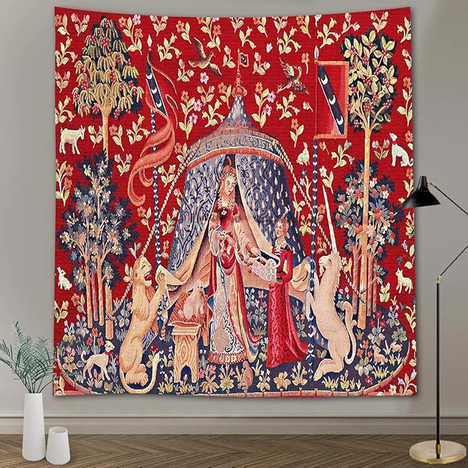 FEASRT European Royal Tapestry Unicorn with Lion, Large 40x30 Inches Soft Flannelette, for Bedroom, Living Room, Dorm