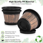 Quarut Plant Pots Set of 3 Pack 9 inch,Whiskey Barrel Planters with Drainage Holes & Saucer.Plastic Decor Flower Pots Imitation Wine Barrel Design,for Indoor & Outdoor Garden Home Plants (Brown)