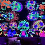 Horror Tapestry Blacklight Tapestry for Bedroom Zombie Crowd Around Tapestries UV Reactive Poster Glow in the Dark Walker Undead Ghoul Tapestries Wall Hanging Halloween Decor Scary Room Decor 29"x37"