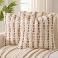 ANRODUO Boho Chenille Pillow Covers with Textured Tufted Stripes 18x18 Inch Set of 2 Woven Decorative Cushion Case Farmhouse Accent Neutral Pillowcase for Couch Sofa Bed Living Room Decor,Orange White