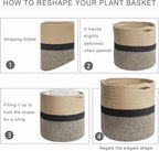 TIMEYARD Sturdy Jute Rope Plant Basket Modern Woven Basket for 11" Flower Pot Floor Indoor Planters, 12'' x 12'' Storage Organizer Baskets Rustic Home Decor, Black and Beige Stripes