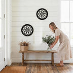 Set of 2 Boho Round Wall Mirror - Circle Matte White Metal Shatterproof Hanging for Wall Decor, Modern Farmhouse & Rustic Vintage Accent for Living Room, Dining Room, Bathroom & Entryway