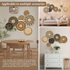 7 Pieces Bohemian Round Wall Baskets Wicker Rattan Wicker Wall Decor for Bedroom, Living Room (Style B)