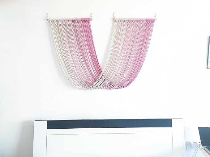 QULBUJ Dip Dye Large Macrame Wall Hanging Tie-Dye Yarn Tapestry Home Boho Wall Decor Ombre Art Headboard Bedroom Living Room 52" Wx34 L,Pink