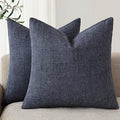 Foindtower Set of 2 Decorative Linen Check Throw Pillow Covers Neutral Farmhouse Vintage Cushion Covers Modern Boho Home Decor for Sofa Chair Couch Bedroom Living Room,20×20 Inch,Navy Blue