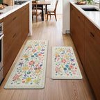 GENIMO Kitchen Mats for Floor 2PCS, Cushioned Kitchen Rugs Non Slip Washable, Farmhouse Anti Fatigue Mat Waterproof, Comfort Standing Mat Rug for Office, Home, Laundry, 17.3"x47"+17.3"x30", SoftWhite