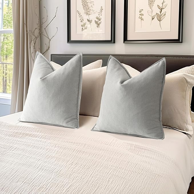 MIULEE Pack of 2 Light Grey Decorative Pillow Covers 24x24 Inch Soft Chenille Luxurious Couch Throw Pillows Farmhouse Cushion Covers Euro Shams with Elegant Design for Sofa Bed Living Room Home Decor