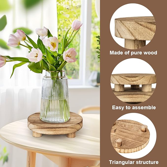 3 pcs Wooden Stool Display Stand, Round Plant Stand, Farmhouse Indoor Small Plant Stand Round Display Stand Wood-Flower Pot Supports Plant for Indoor Outdoor Home, GardenPatio Decorative