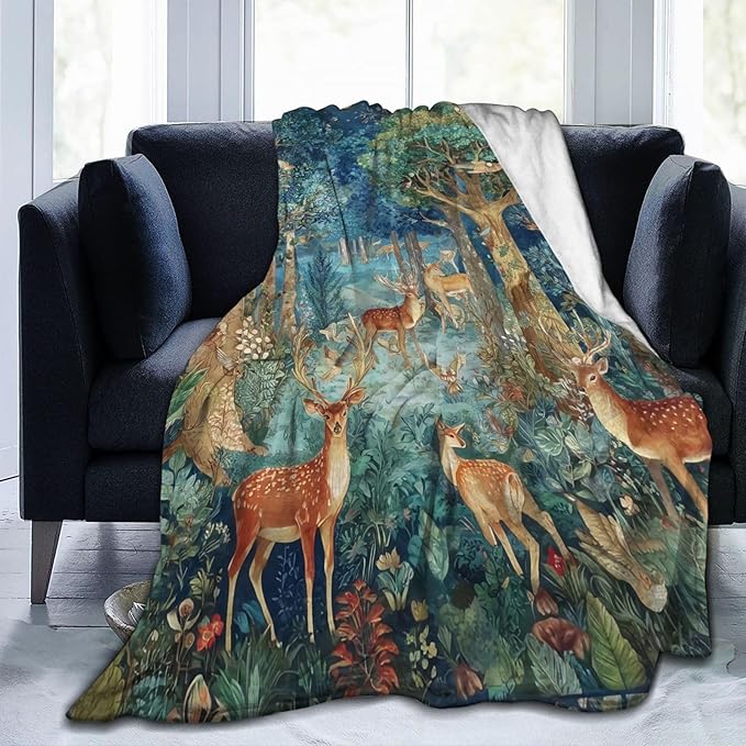 Deer Throw Blanket Soft Flannel Blanket 60"x50" in Bed Blanket Home Decor for Room Sofa Couch All Season