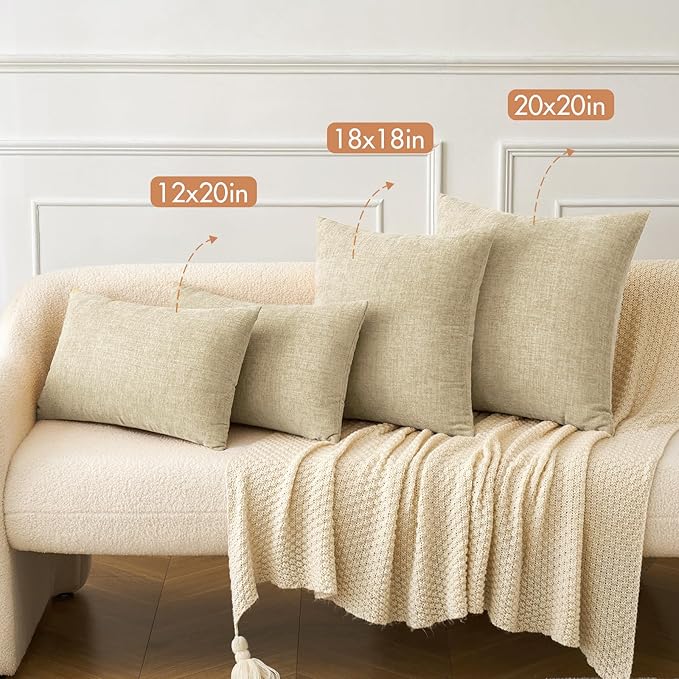 MIULEE Pack of 2 Beige Throw Pillow Covers 20x20 Inch Soft Chenille Pillow Covers for Sofa Living Room Spring Home Decor Couch Solid Dyed Cases