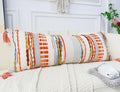 Chenille and Cotton Long Pillow for Bed, Striped Textured Boho Lumbar Throw Pillow Cover 14x36, Neutral Accent Decorative Extra Long Body Pillow Case for Couch, Sofa, Bedroom, Red