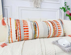 Chenille and Cotton Long Pillow for Bed, Striped Textured Boho Lumbar Throw Pillow Cover 16x36, Neutral Accent Decorative Extra Long Body Pillow Case for Couch, Sofa, Bedroom, Red