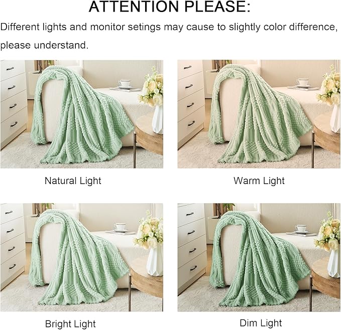 lifein Throw Blanket for Couch-Sage Green Boho Throw Blanket, Soft Fleece Plush Lightweight Blankets&Throws for Spring, Fuzzy Decorative Blankets for Livingroom Bed Sofa Chair (50x60, Sage Green)