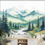 Accnicc Watercolor Forest Mountain Tapestry Green Nature Pine Tree River Wall Tapestry for Bedroom Aesthetic Misty Woods Birds Small Tapestries Wall Hanging for Living Room Dorm Decor 48 x 36 Inch