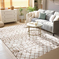 Lessymo Area Rugs 5x7, Washable Modern Area Rugs, Super Soft Faux-Wool Carpet for Living Room Bedroom Dining Room, Non-Slip Low Pile, Geometric Beige