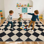 GarveeHome 9x12 Checkered Easy Jute Rugs for Bedroom Machine Washable Large Rugs Non-Slip Backing Modern Neutral Stain Resistance Carpets for Farmhouse Patio Dining Room Backyard Black