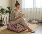 Mandala Life ART Moroccan Floor Cushion Cover Purple Square Large Meditation Pillow Case Moroccan Décor Pouf Ottoman Perfect for Living Room, Bedroom, Nursary or Children Room unstuffed