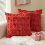 AVOIN colorlife Red Spring Bow Throw Pillow Covers Set of 2, 20 x 20 Inch Coquette Aesthetic Room Decor Soft Plush Faux Fur Cushion Case for Girls Room