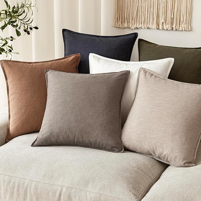 Foindtower Set of 2, Decorative Linen Soild Throw Pillow Covers Soft Accent Euro Cushion Case Farmhouse Neutral Pillowcase for Chair Couch Sofa Bedroom Living Room Home Decor 24 x 24 Inch Brown Tan
