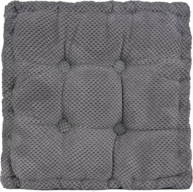 ChezMax Floor Pillow & Cushion, Large Meditation Chair Cushions, Thick Square Seat Pad, Soft Velvet Tufted Seating Pouf for Indoor/Outdoor Yoga Bench Rocking Chair Room Tatami Sofa, Grey 20" x 20"