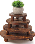 Sintuff 4 Pack Mini Wooden Plant Stool Display Wood Cake Stand 12/10/8/6 Inch Round Plant Risers Holder for Flower Pot Wooden Stool Indoor Outdoor Wood Stand(Dark Brown)