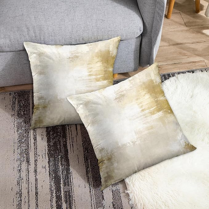 Britimes Throw Pillow Covers Modern Home Art Decor, 18 x 18 Inches Set of 2 Abstract Oil Painting Pillowcases for Bedroom, Living Room, Cushion Couch Sofa, Abstract White Grey Light Yellow