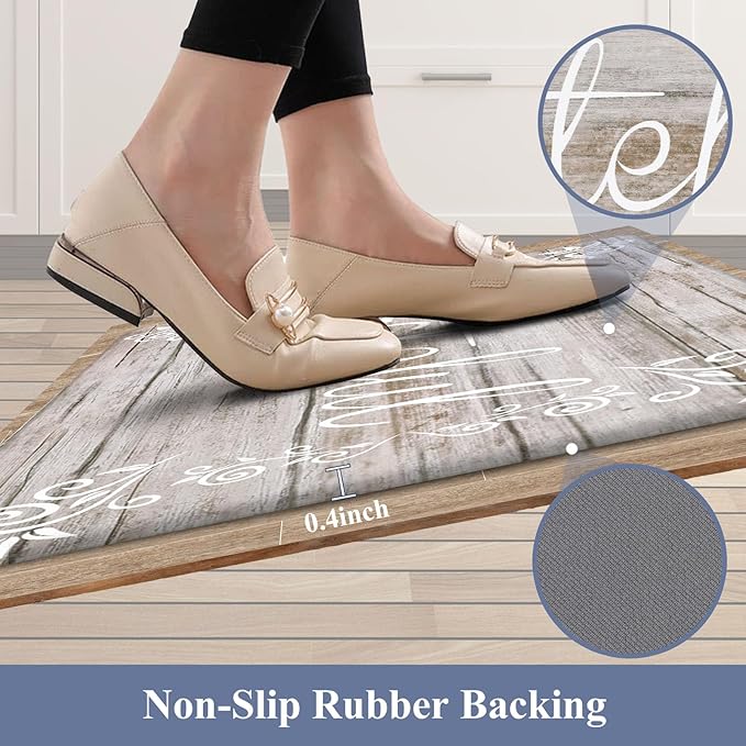 HEBE Anti Fatigue Kitchen Mat Set of 2 Non Slip Cushioned Kitchen Mats for Floor Waterproof Farmhouse Kitchen Rugs and Mats Set Comfort Standing Desk Mat Carpet for Sink,Office,Laundry
