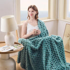 NEWCOSPLAY Super Soft Twin Blanket Light Teal Premium Silky Flannel Fleece 3D Clouds Stylish Jacquard Lightweight Bed Blanket All Season Use 350GSM (Light Teal, Twin(60"x80"))