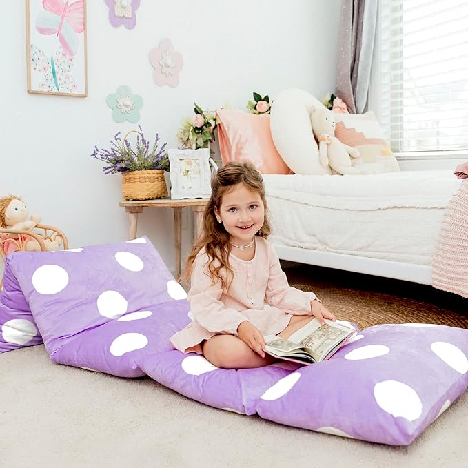 Butterfly Craze Floor Pillow Case, Mattress Bed Lounger Cover, Polka Purple, Queen Size - Cozy Seating Solution for Kids & Adults, Recliner Cushion, for Reading, TV Time (Pillow Not Included)