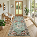 Hallway Runner Rug Non Slip - Washable 2.6x8 Kitchen Rugs for Living Room, Low-Pile Soft Bedroom Rug Indoor Floor Stain Resistant Carpets for Entryway, Laundry, Bathroom Brown Green