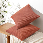 Softalker Fall Decorative Throw Pillow Covers 16 x 16 Inch, Set of 2, Thanksgiving Autumn Harvest Super Soft Corduroy Boho Striped Pillowcases for Couch Sofa Living Room Bed Home Decor, Burnt Orange