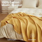 Simple&Opulence Cotton Muslin Throw Blanket 4 Layers for Bed, Couch, Woven Gauze Blanket with Tassels, Soft Lightweight Cozy Pre-Washed Breathable Farmhouse Decoration for All-Season(Yellow)